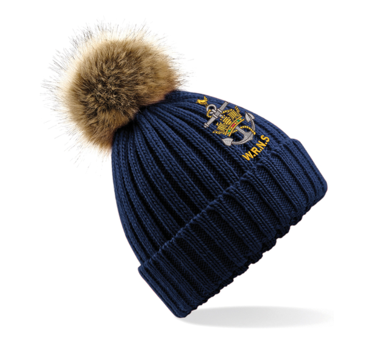 Women's Royal Naval Service (WRNS) Embroidered Turn Up Pom Pom Beanie